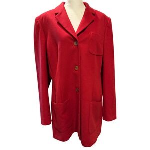 VTG Lands End Burnt Orange Wool Cashmere Blend Blazer Jacket 3-Button Tall 14
